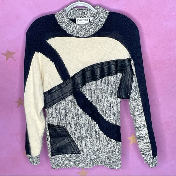 Emilio Rossi Vintage Angora Wool Beaded Sweater Women’s Size Large Ivory Black - Picture 1 of 11